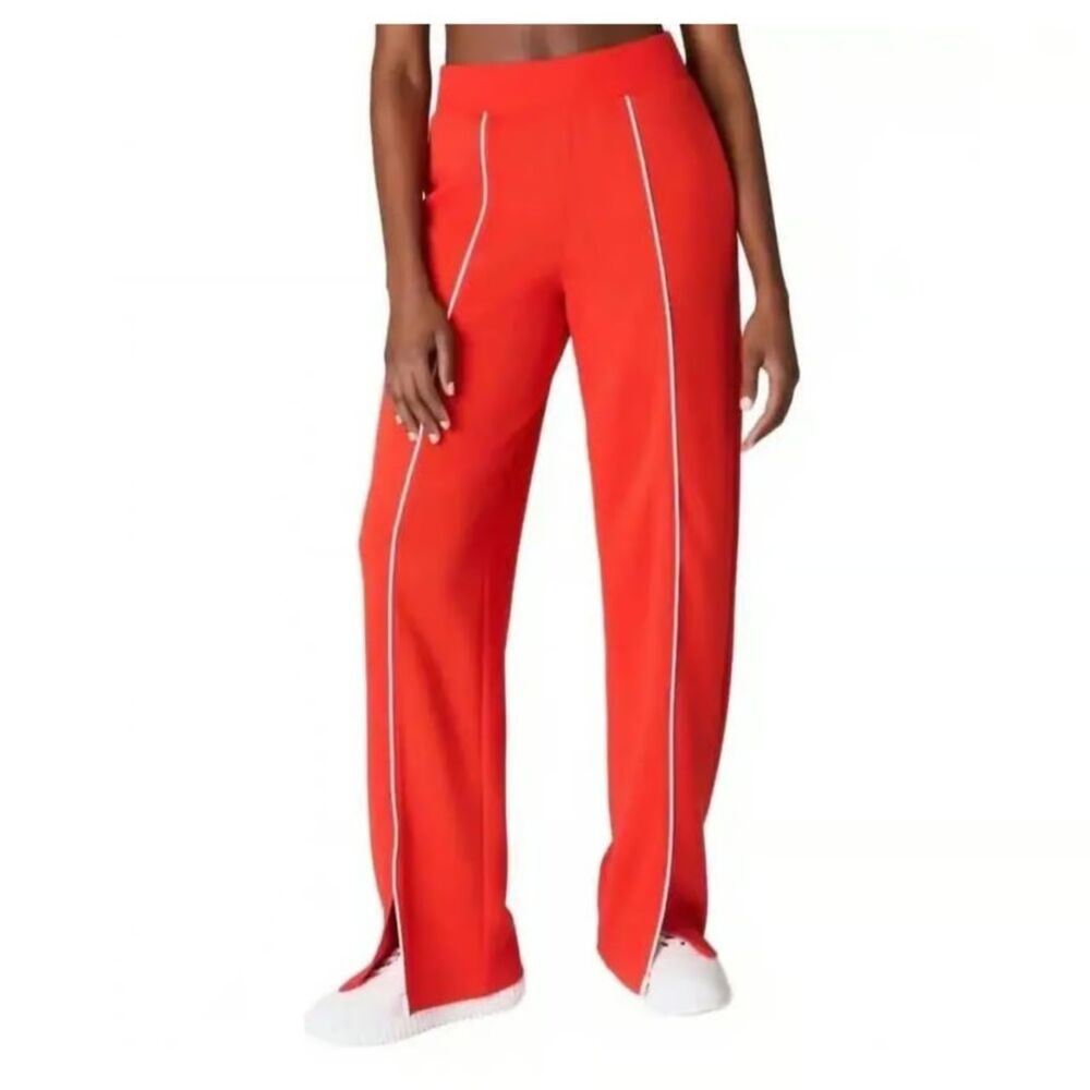 SPANX Air Pique Track Pants Poppy Size Large Orange Straight Leg NEW